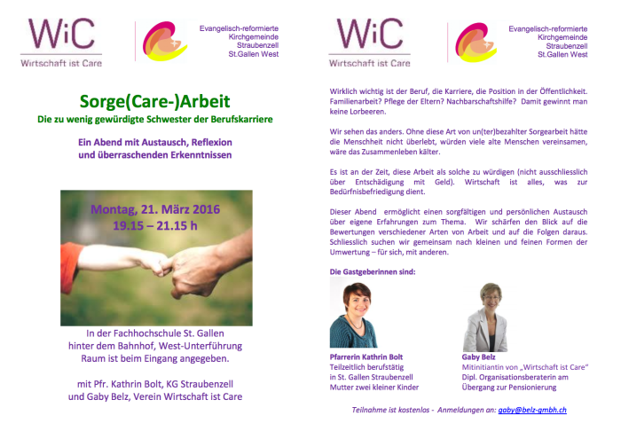 Karwoche ist Care-Woche – 21. März in St. Gallen
