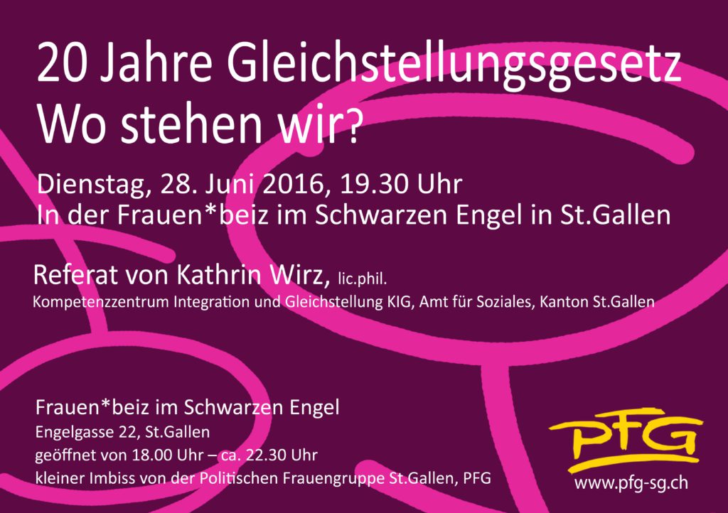 Referat in St. Gallen: “20 Jahre Gleichstellungsgesetz in der Schweiz – wo stehen wir?”